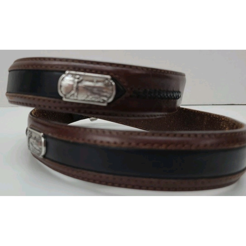 VTG Onyx by Brighton Golfing Visit Belt‎ Brown and Black Leather and Silver - Picture 3 of 14